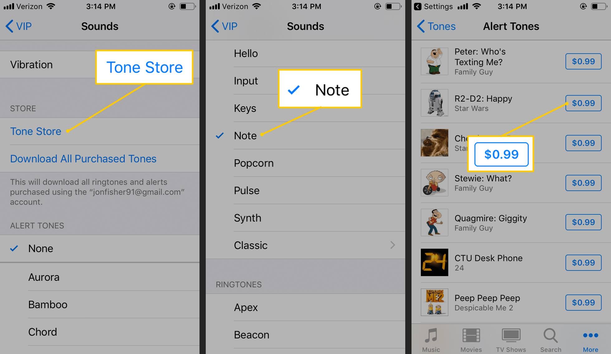 Tone Store, Note, Alert Tones хранит в iOS