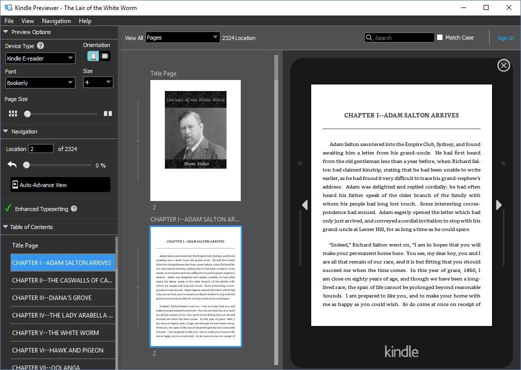 Kindle Previewer с предварительным просмотром электронной книги MOBI
