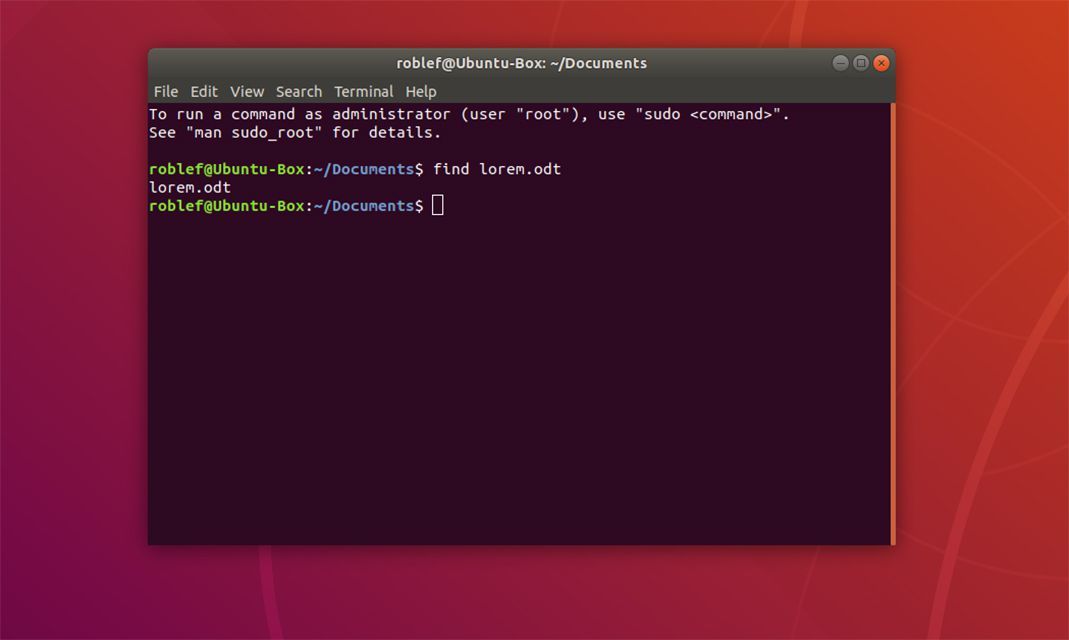 Найти команду lorem.odt в окне терминала в Ubuntu Linux