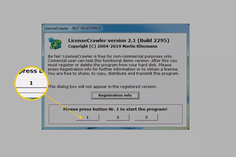 Аутентификатор версии LicenceCrawler с выделенным номером 1