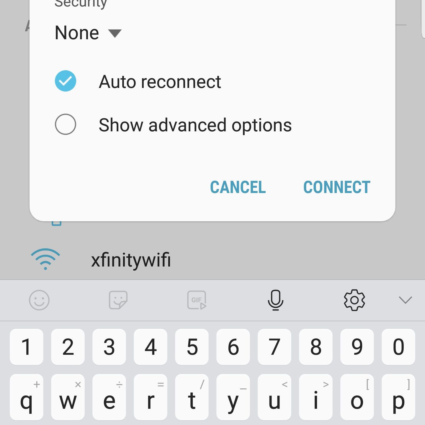 Снимок экрана с текстом идентификатора сети Wi-Fi, выделенным на телефоне Android