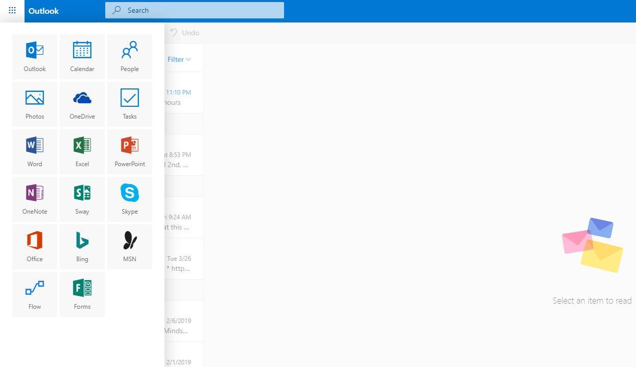 Снимок экрана: люди в меню Outlook.com