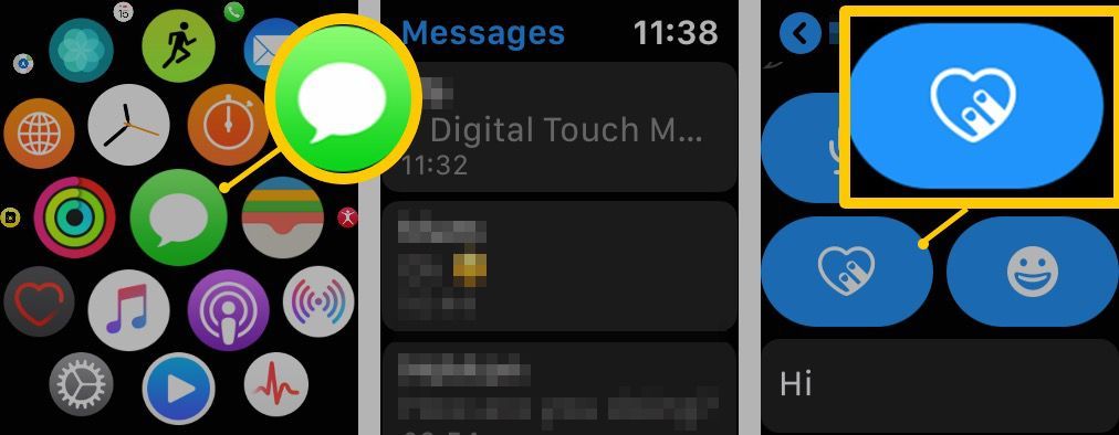 Скриншоты Apple Watch, показывающие, как выполнить письменные шаги