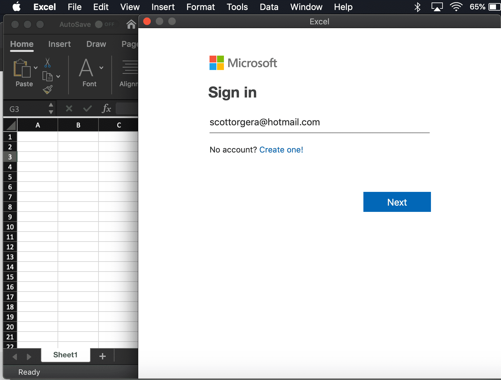 снимок экрана с окном аутентификации учетной записи Microsoft
