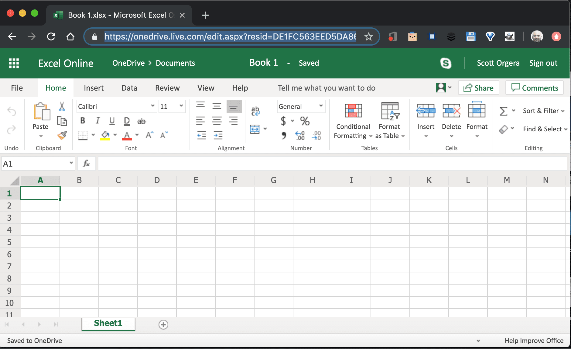 скриншот Excel Online