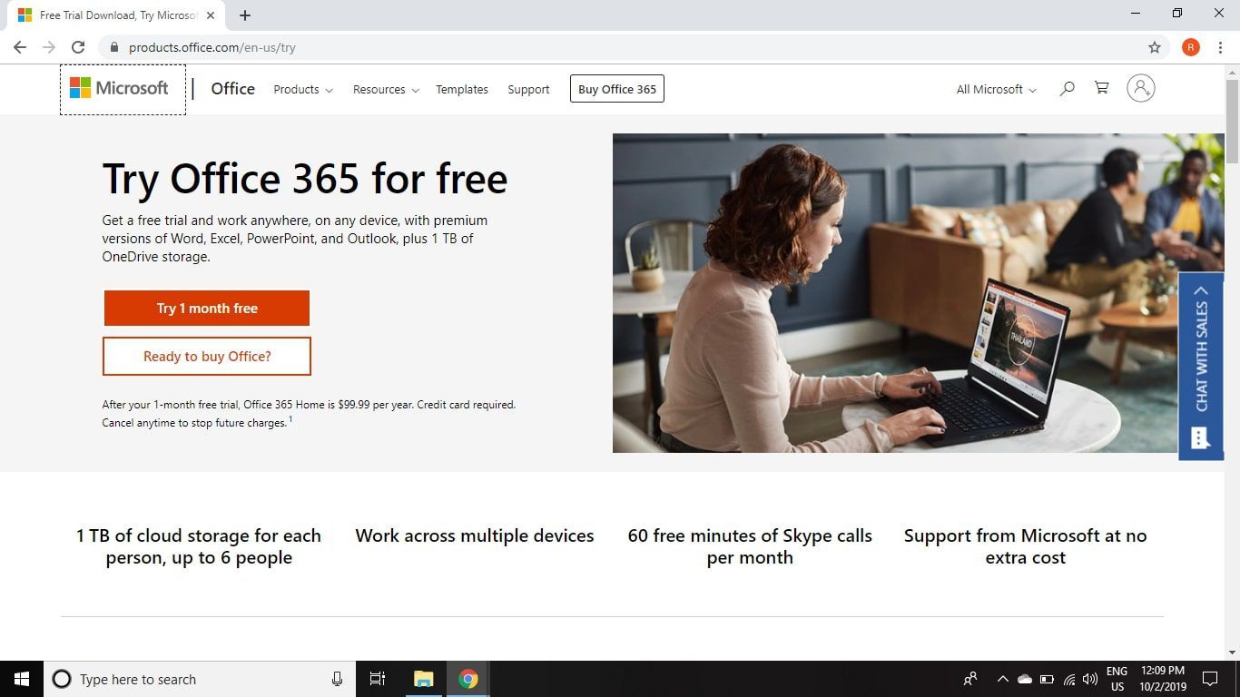 Бесплатная пробная веб-страница Microsoft Office 365