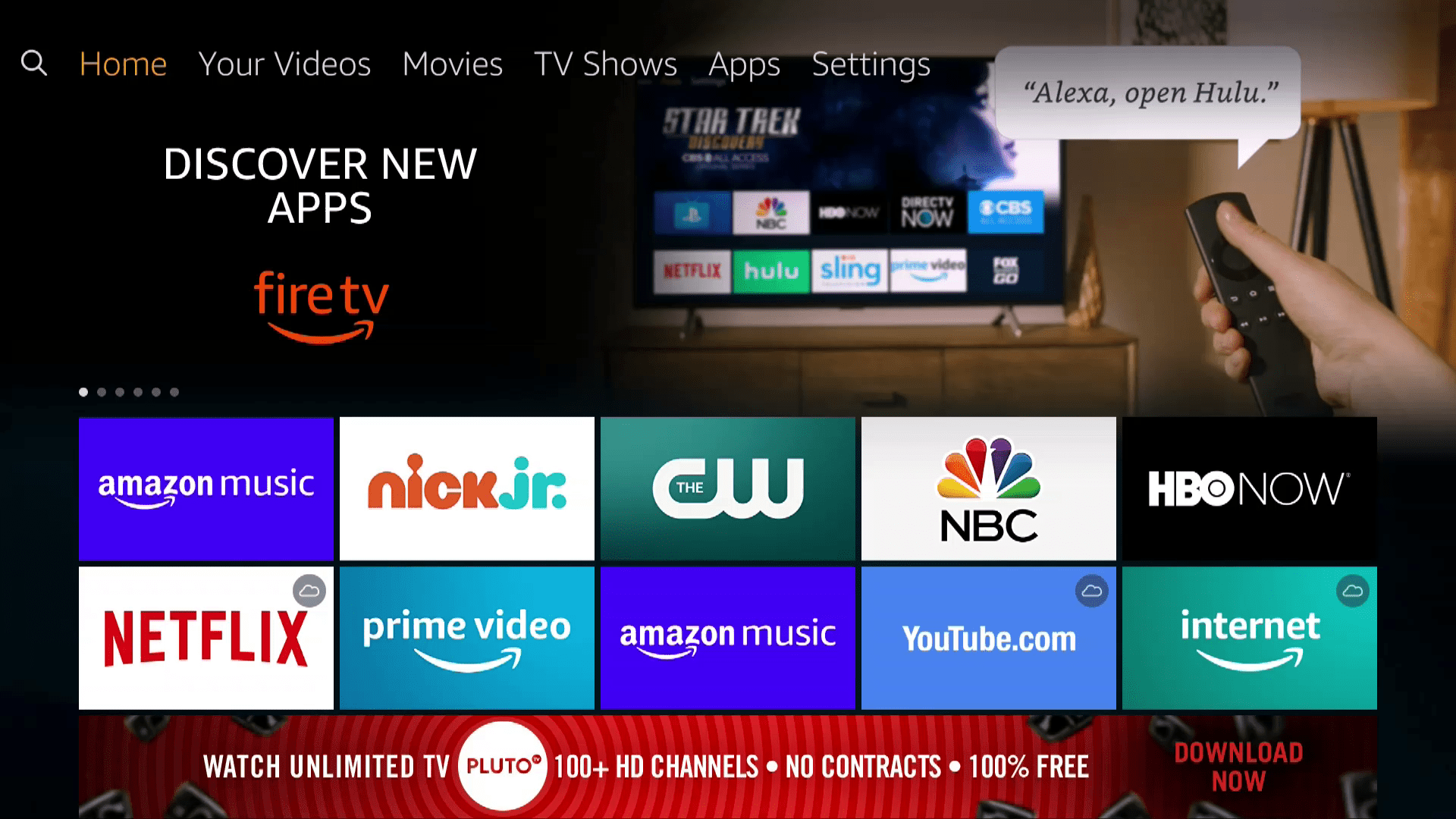 Скриншот домашнего экрана Fire TV.