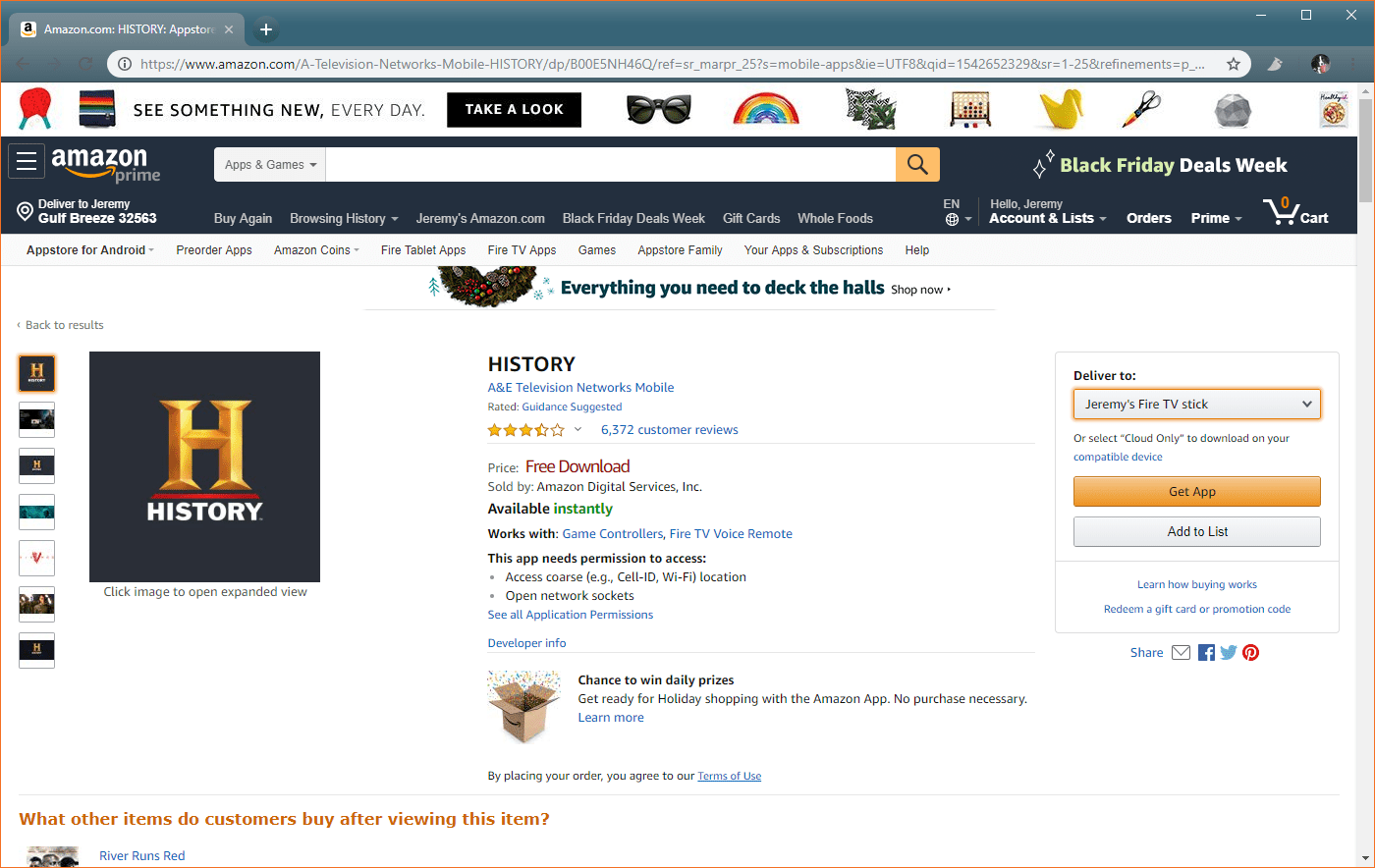 Скриншот покупки приложения в магазине приложений Amazon.