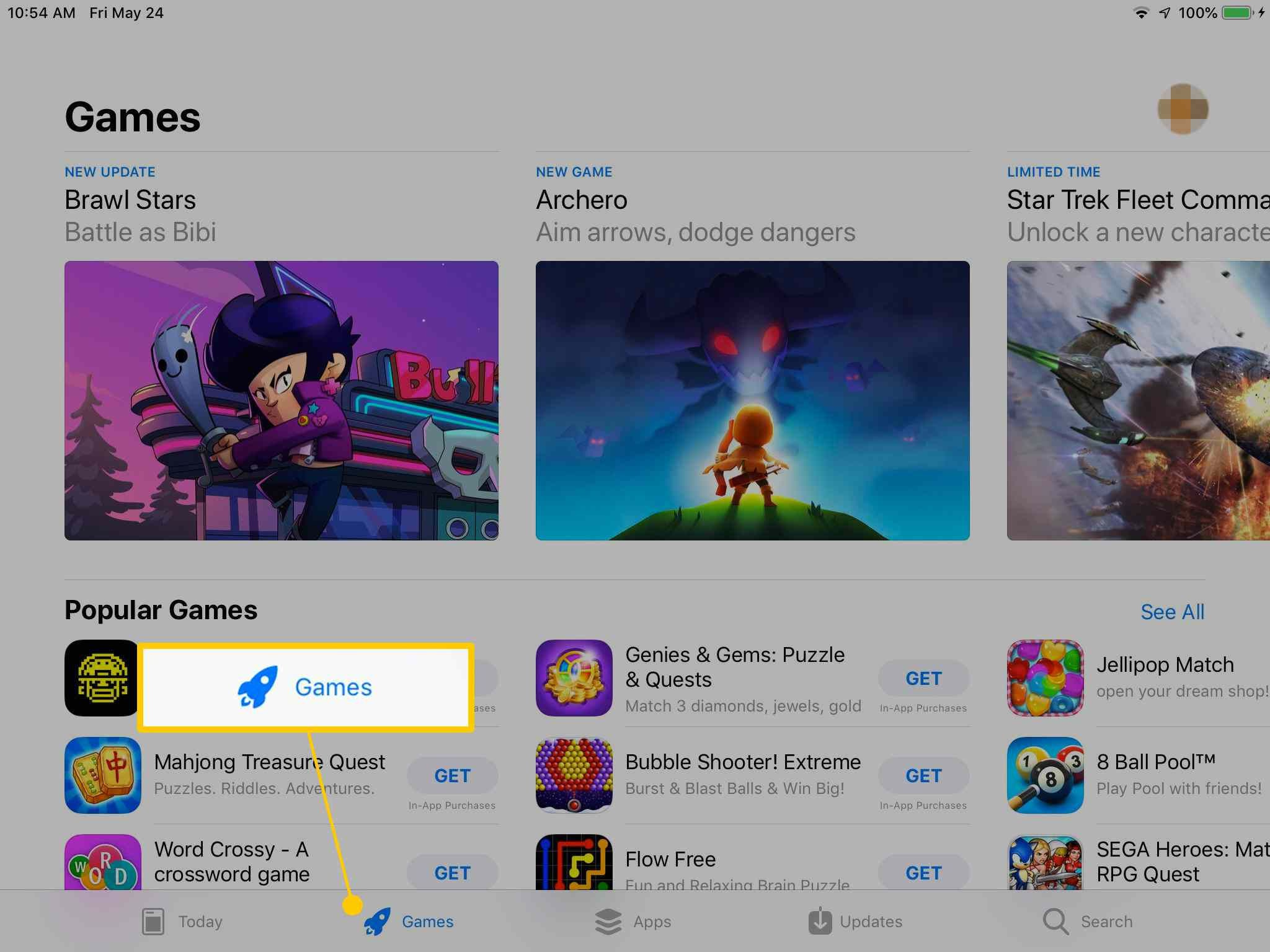 Вкладка «Игры» в App Store на iPad