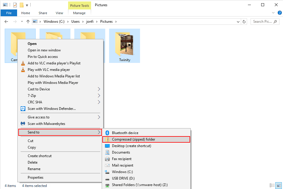 Как сделать ZIP-файл из папок в Windows 10