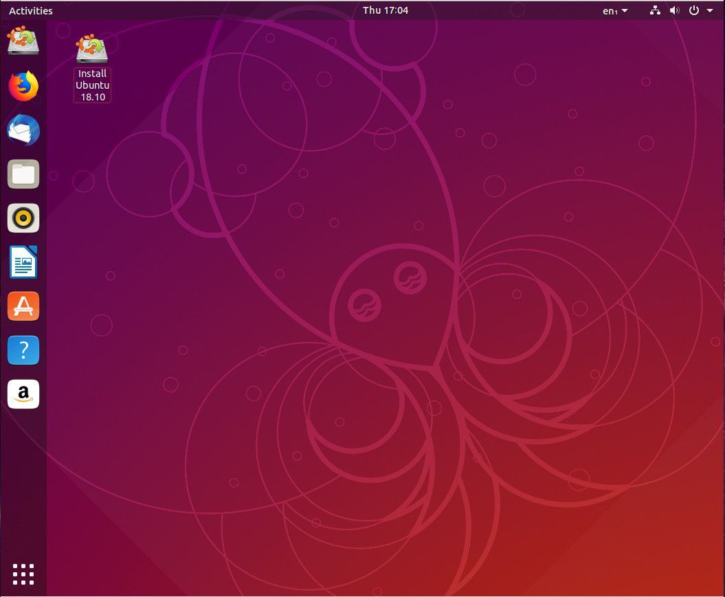 Снимок экрана с запущенным живым образом Ubuntu Linux.