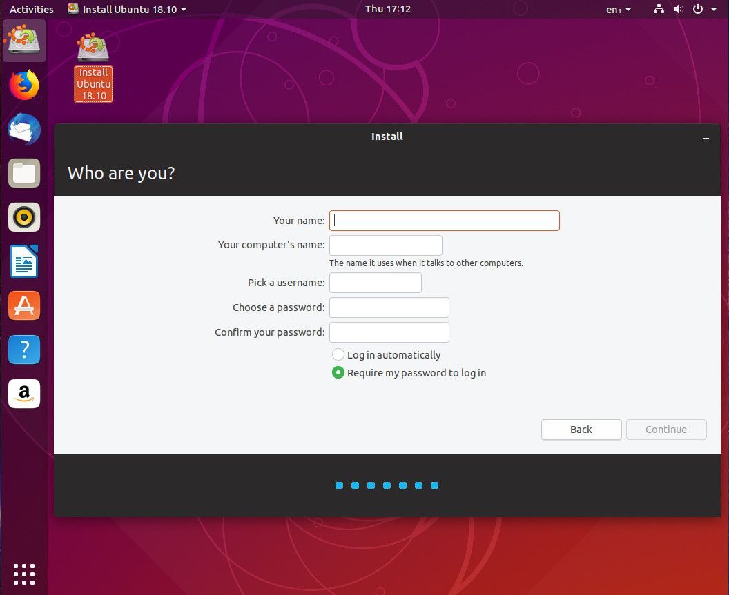 Снимок экрана: окно создания пользователя Ubuntu Linux.