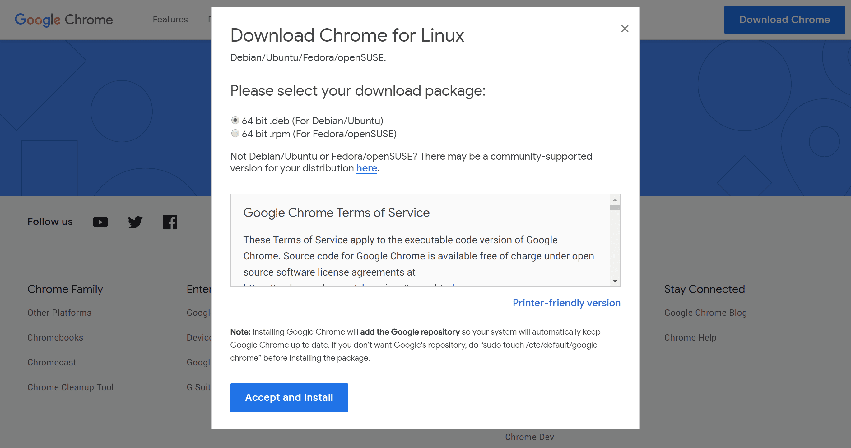 Экран загрузки Google Chrome для Linux.
