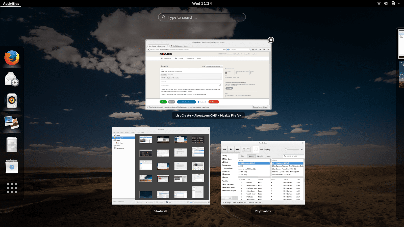 Снимок экрана нажатия супер-клавиши в GNOME