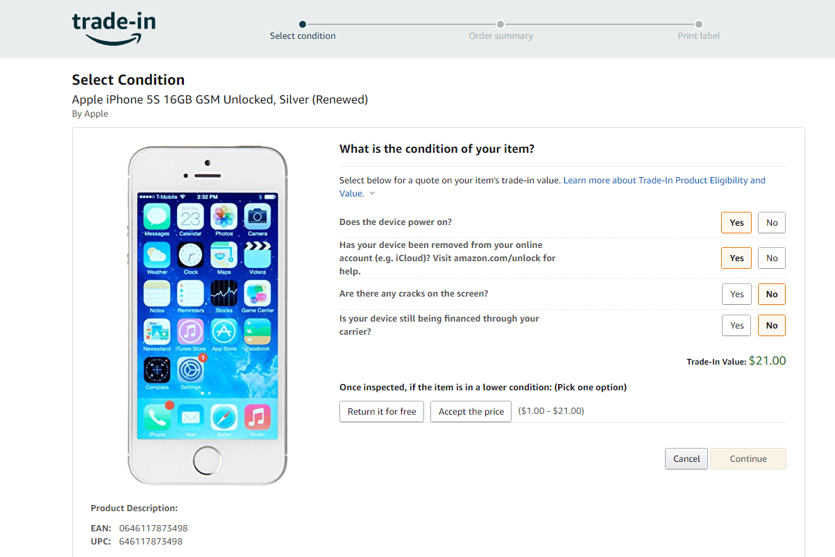 стоимость iPhone через Amazon Trade-In
