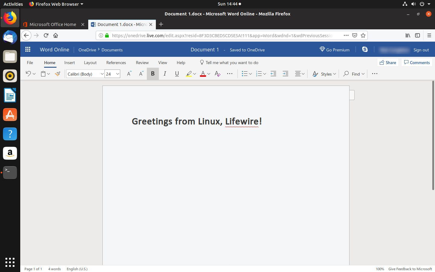 Microsoft Word Online в Linux