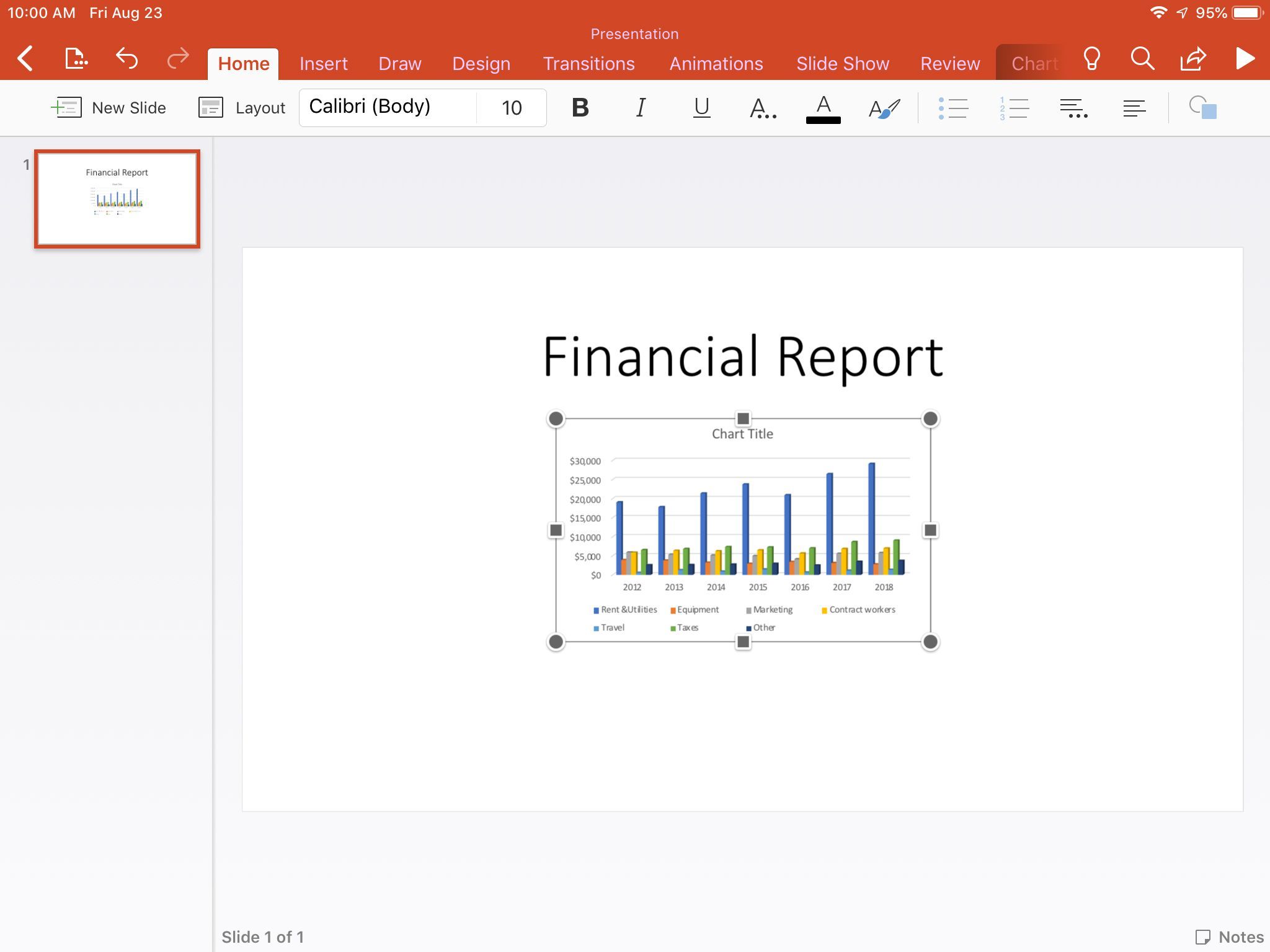 Вставка диаграммы из Excel в PowerPoint на iPad