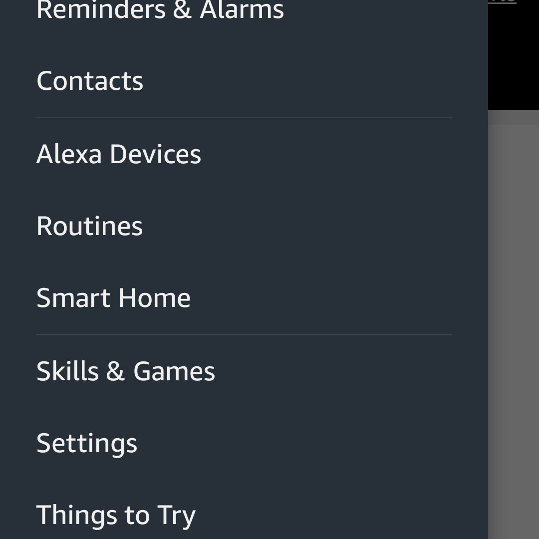 Скриншот Alexa Android показывает меню Навыки и Игры