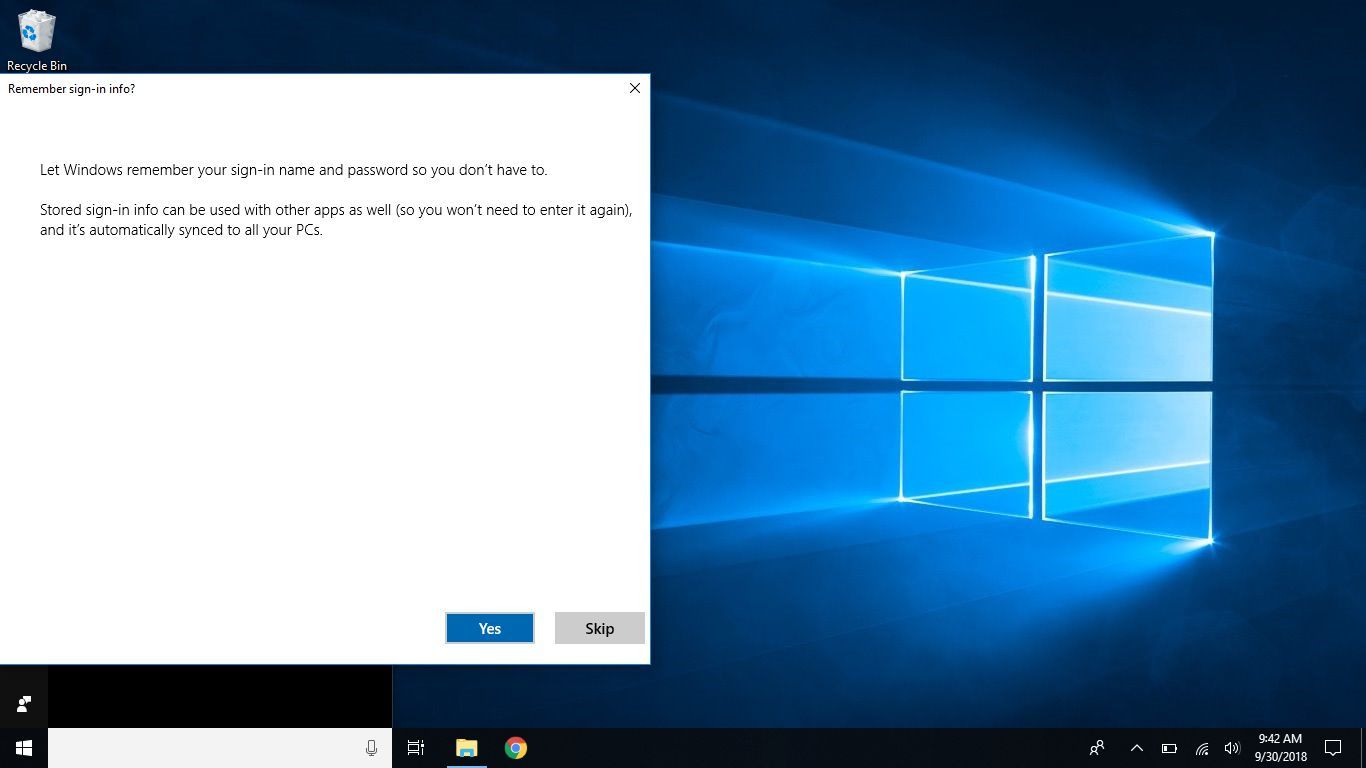 Снимок экрана Windows, запрашивающий подтверждение запоминания входа и синхронизации настроек с другими системами.
