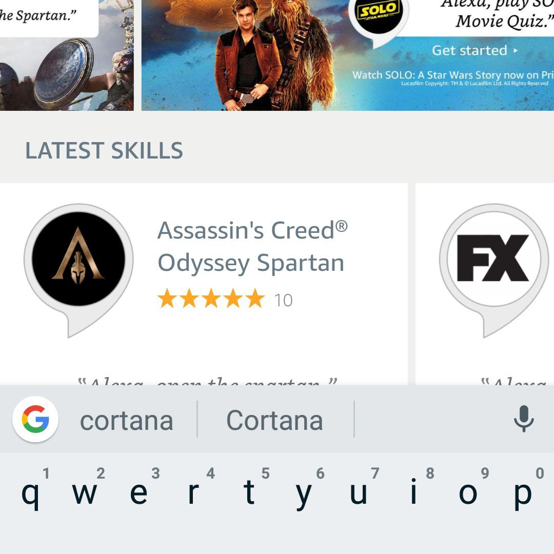 Приложение Android Android для поиска навыка Кортана