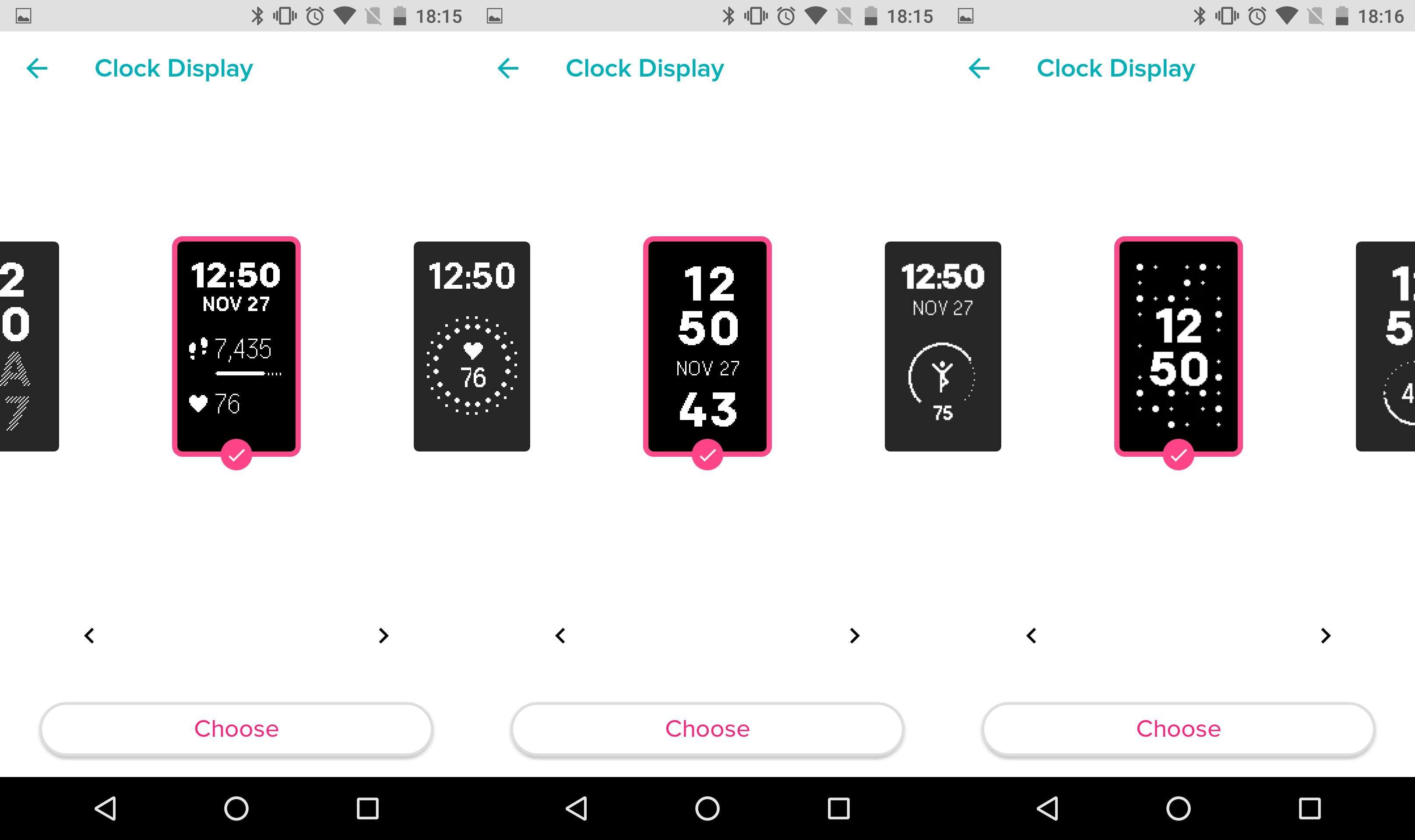 Снимок экрана выбора циферблатов в приложении Fitbit для Android