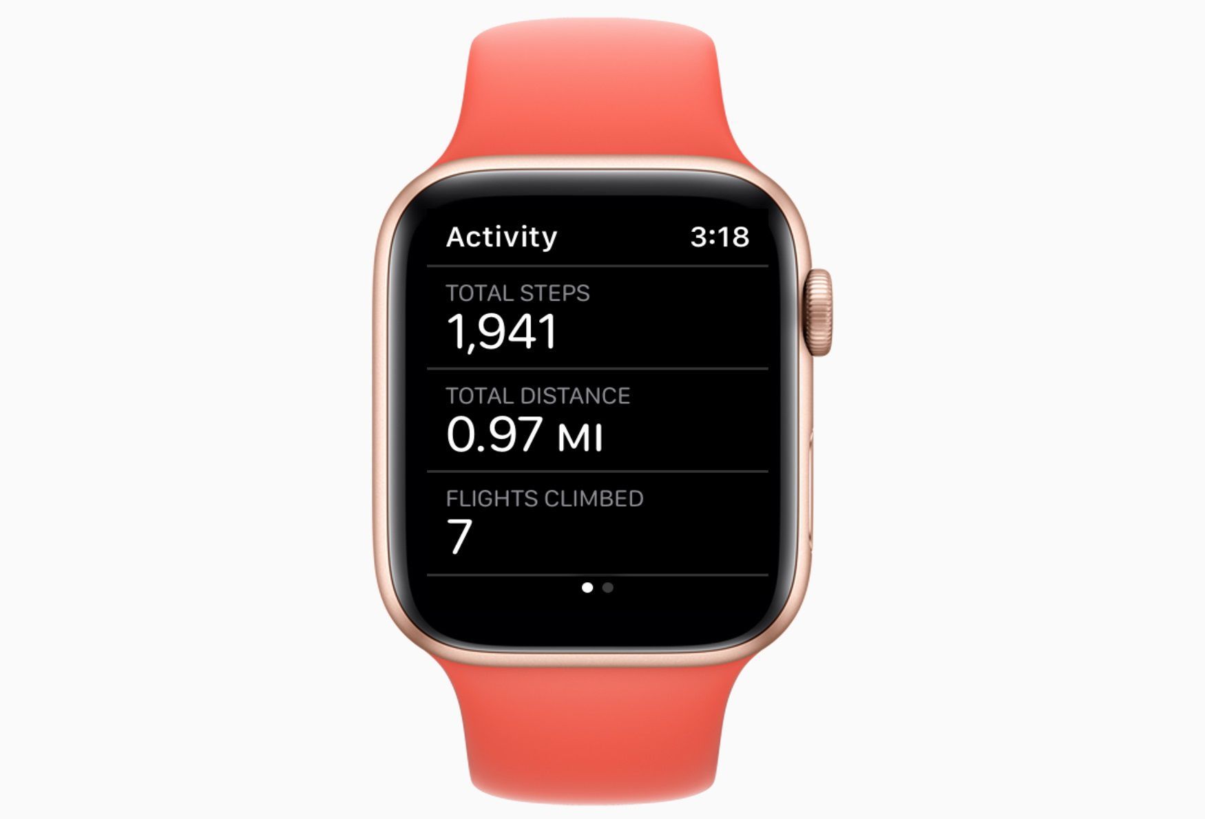 Apple Watch с приложением Activity, показывающим общее количество шагов