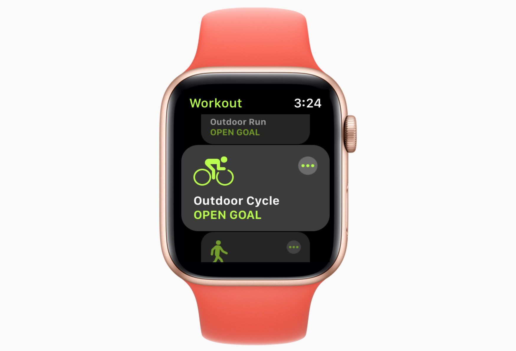 Экран тренировки Apple Watch с отображением тренировки на открытом воздухе