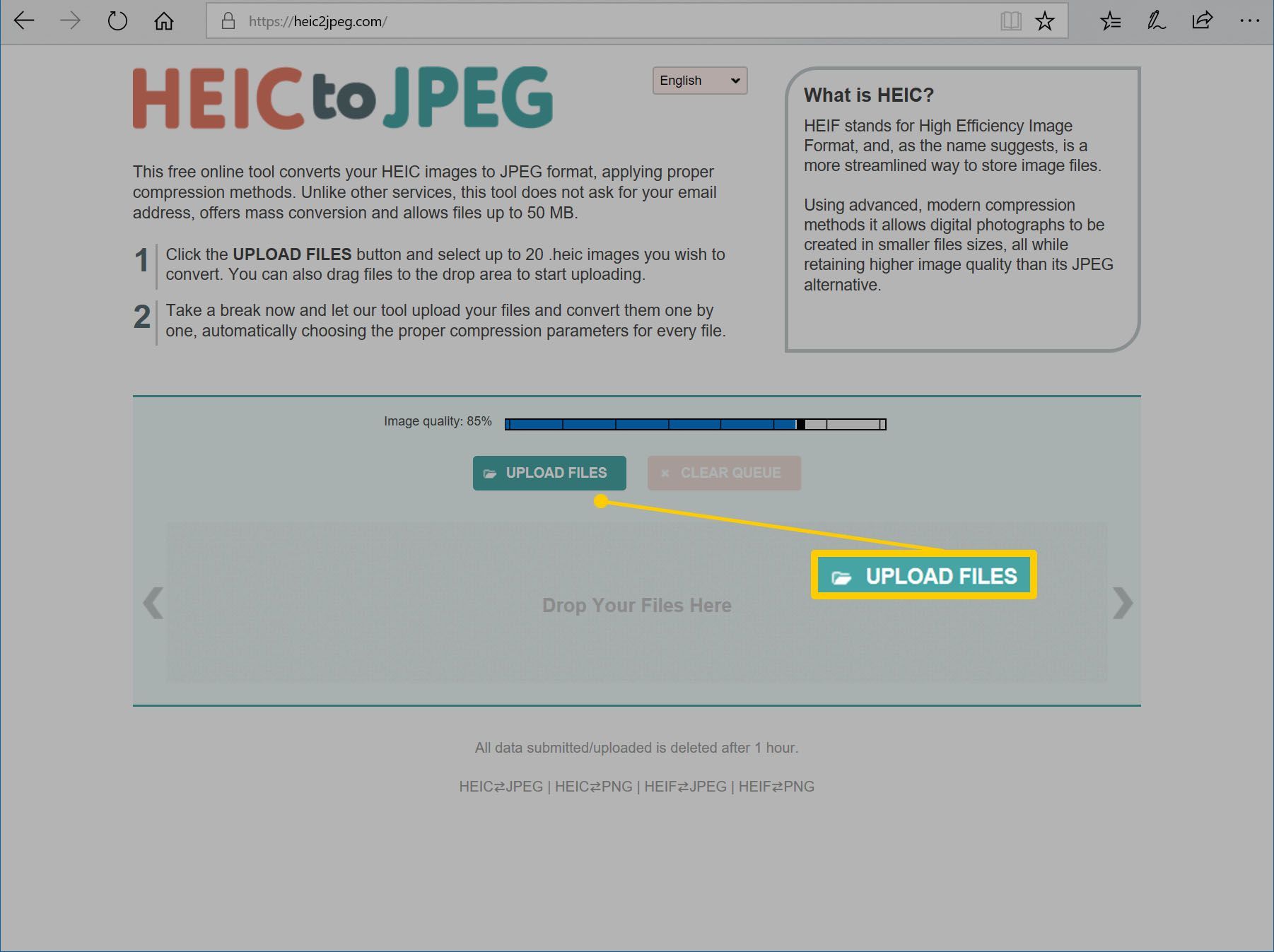 Heic в JPEG конверсионный сайт