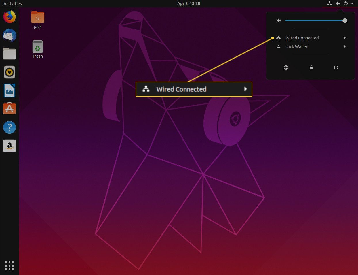 Снимок экрана: всплывающее окно системного трея GNOME.