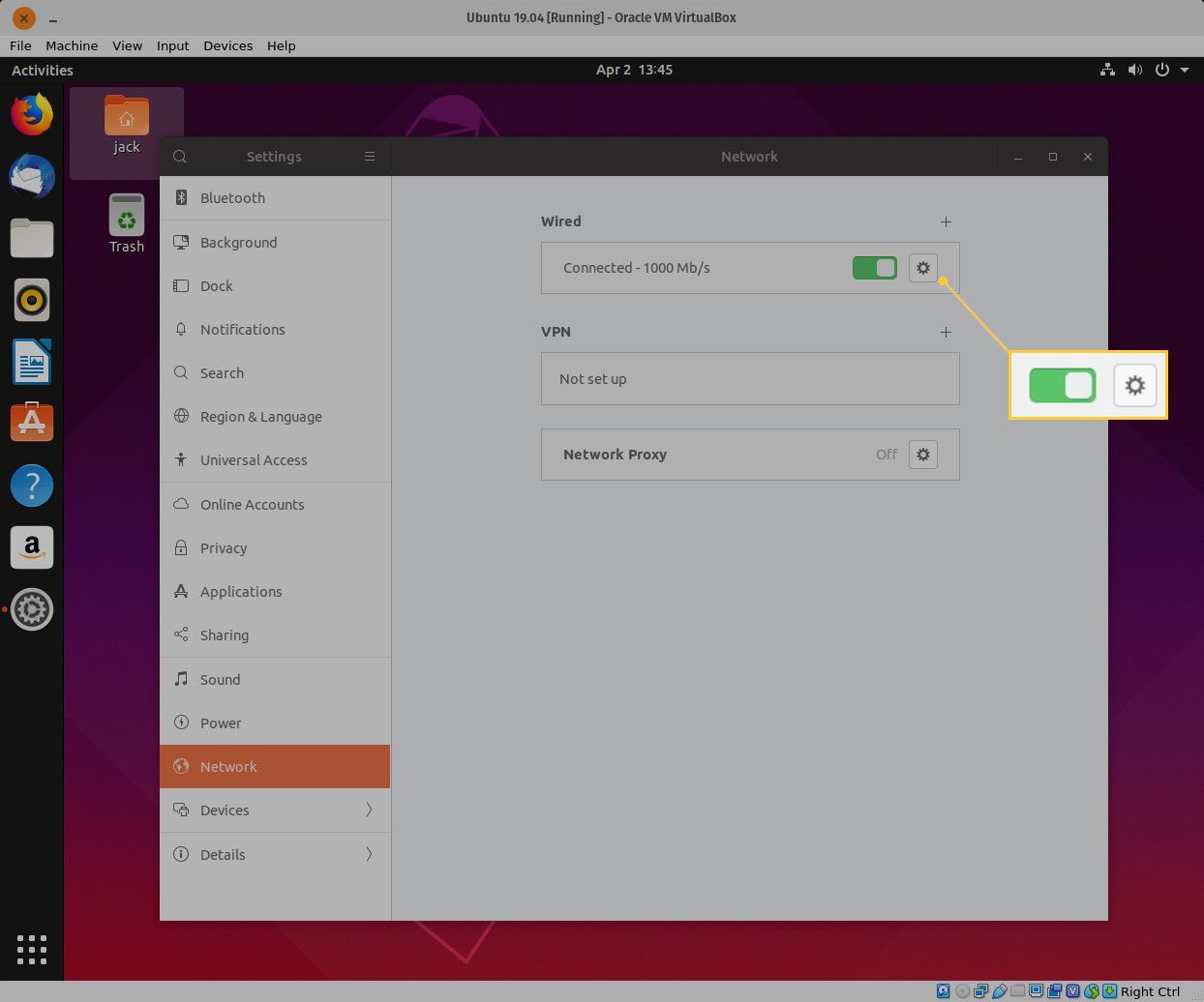 Снимок экрана: окно сетевых настроек GNOME.