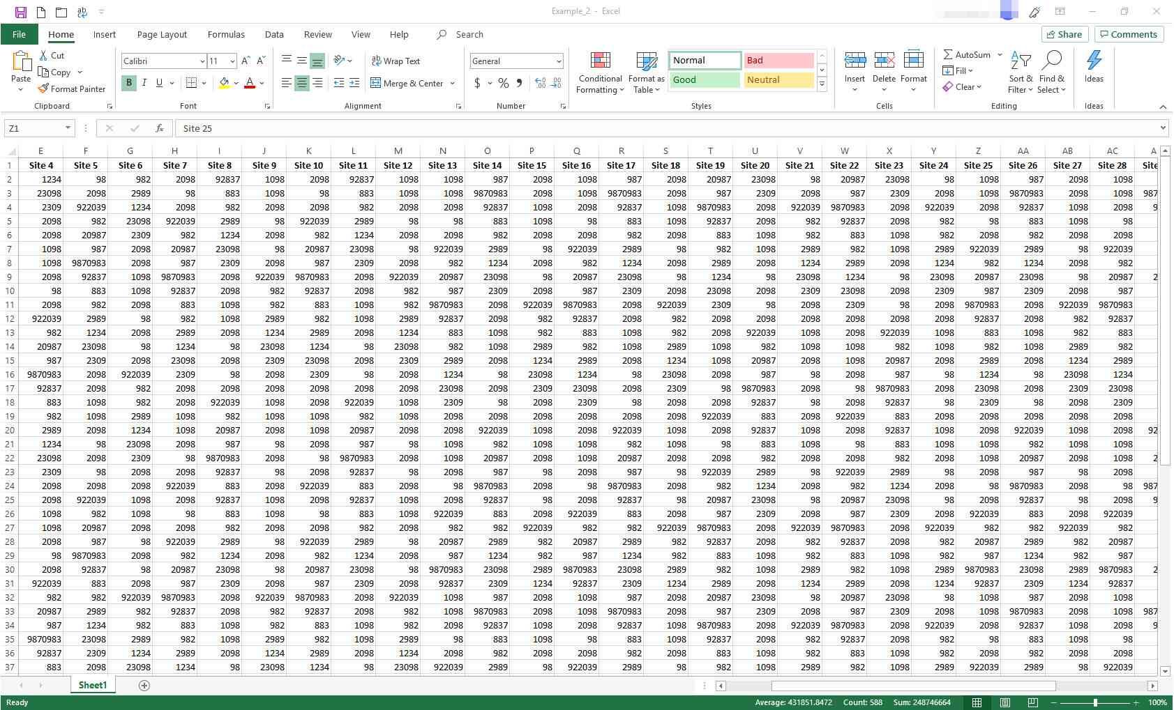 Excel со скрытыми столбцами восстановлен