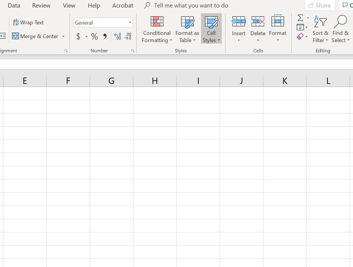 Значок меню «Стили ячейки» в Excel.