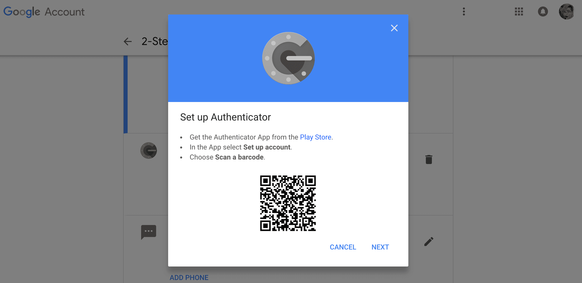 В Google Authenticator есть экран с дальнейшими указаниями по настройке приложения на новом телефоне.