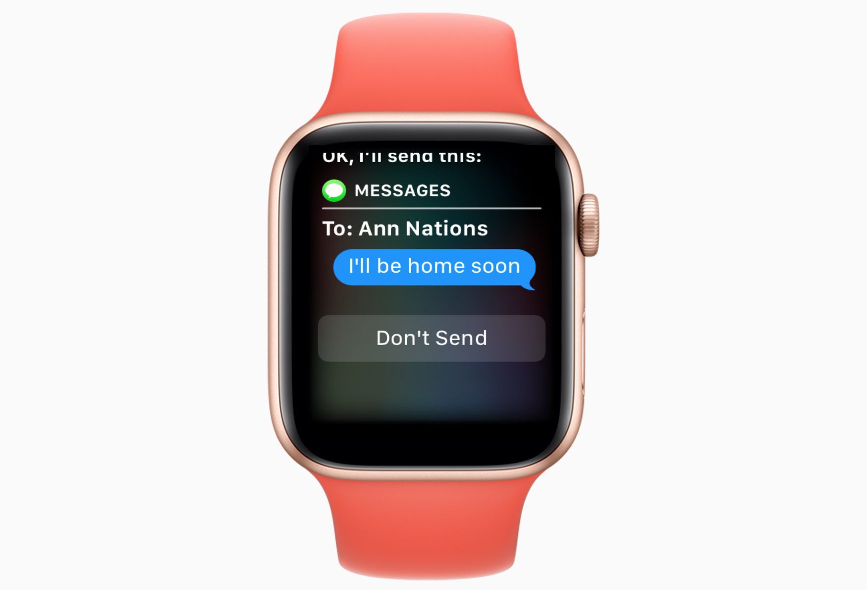 Часы Apple с Сири отправляют текстовое сообщение.
