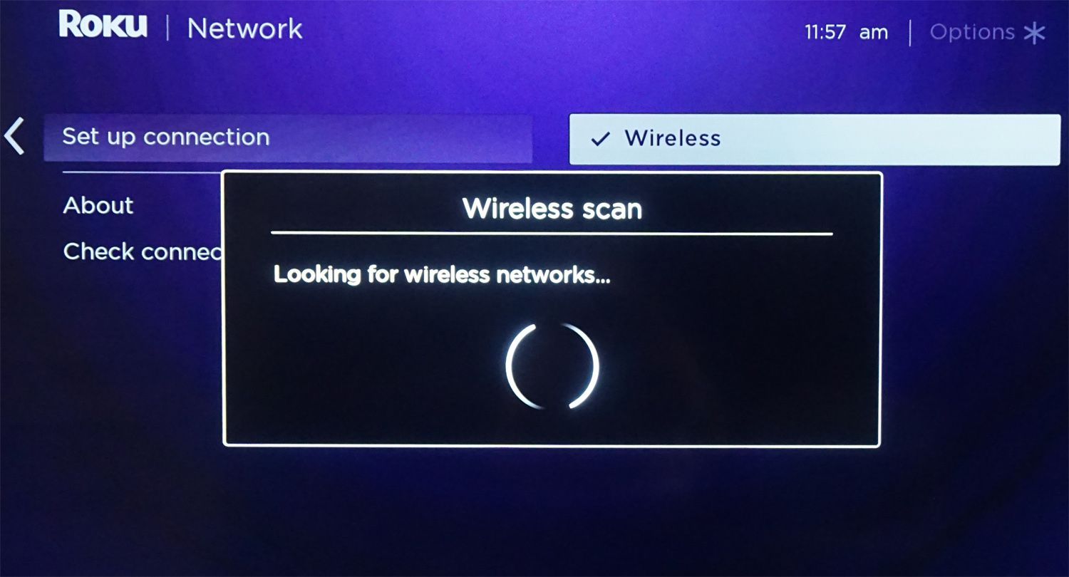 Roku WiFi Set-Up: Скриншот сканирования доступных сетей