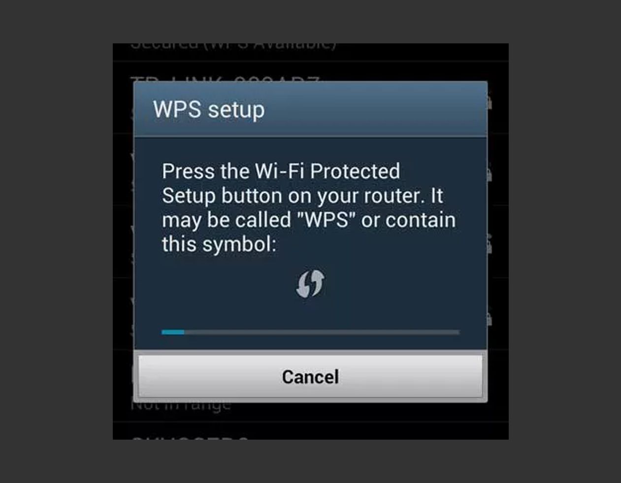 Диалог настройки WPS на Android