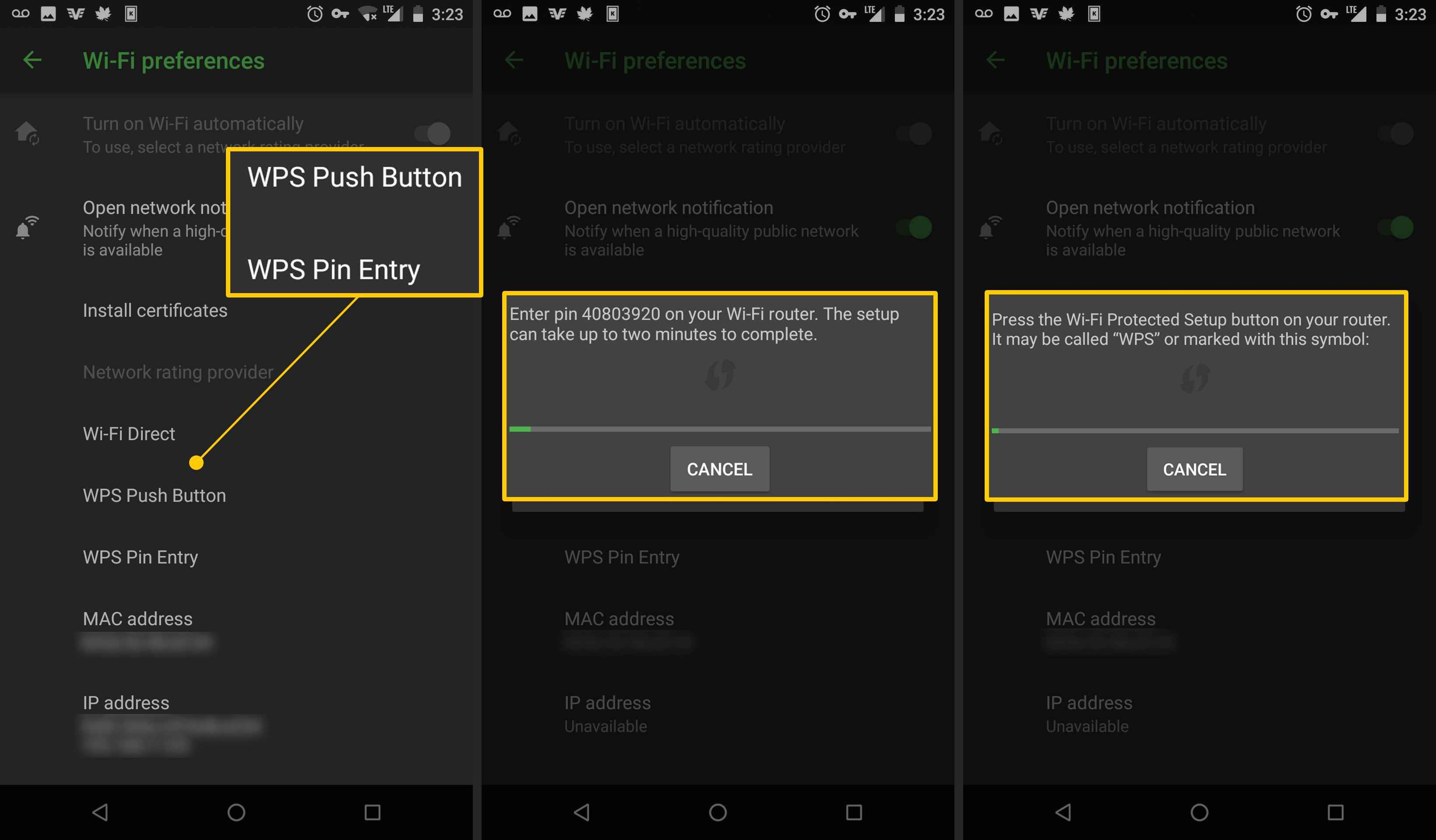Кнопка WPS и ввод PIN-кода WPS на Android