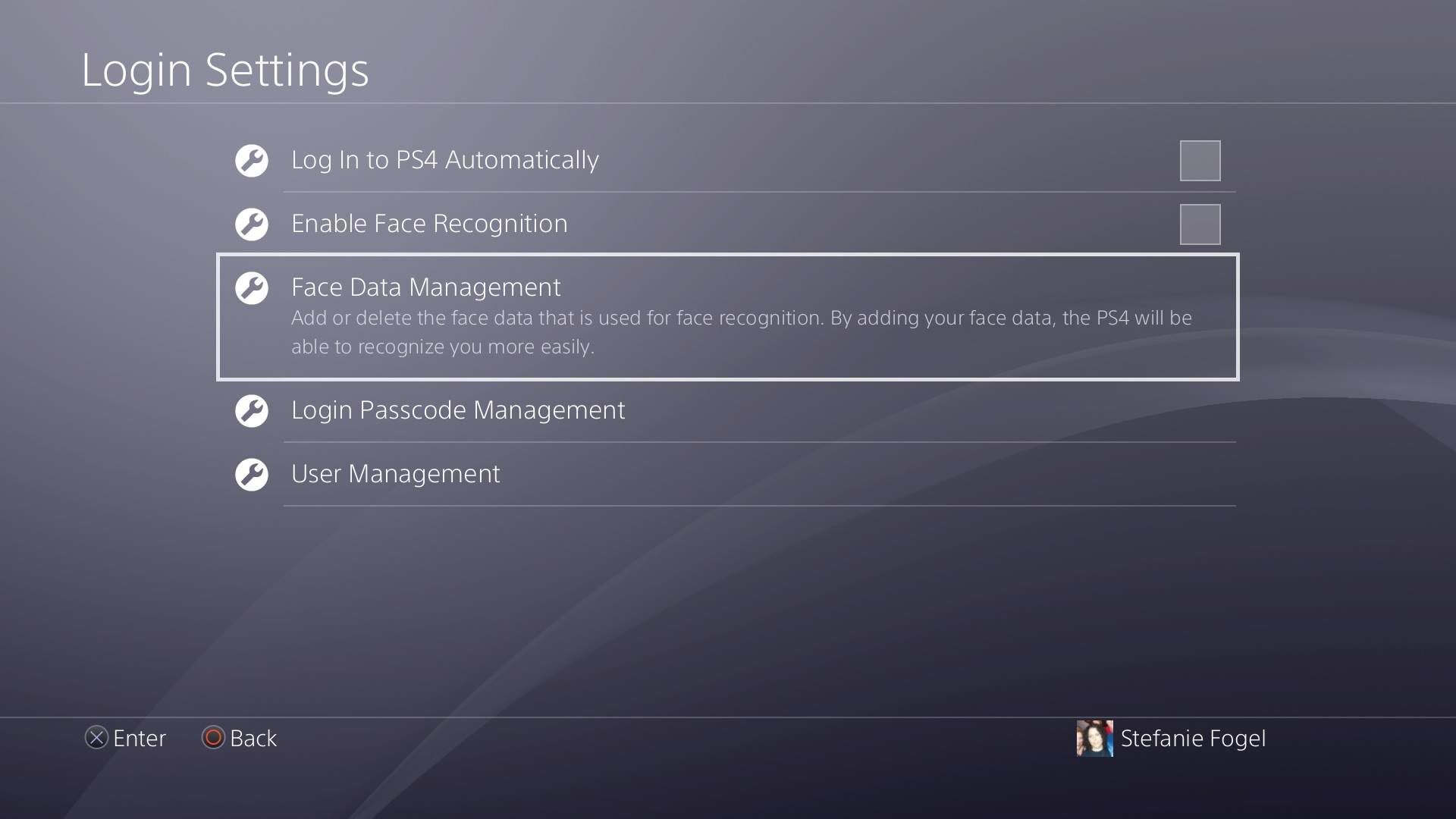 Скриншот настроек входа в PS4