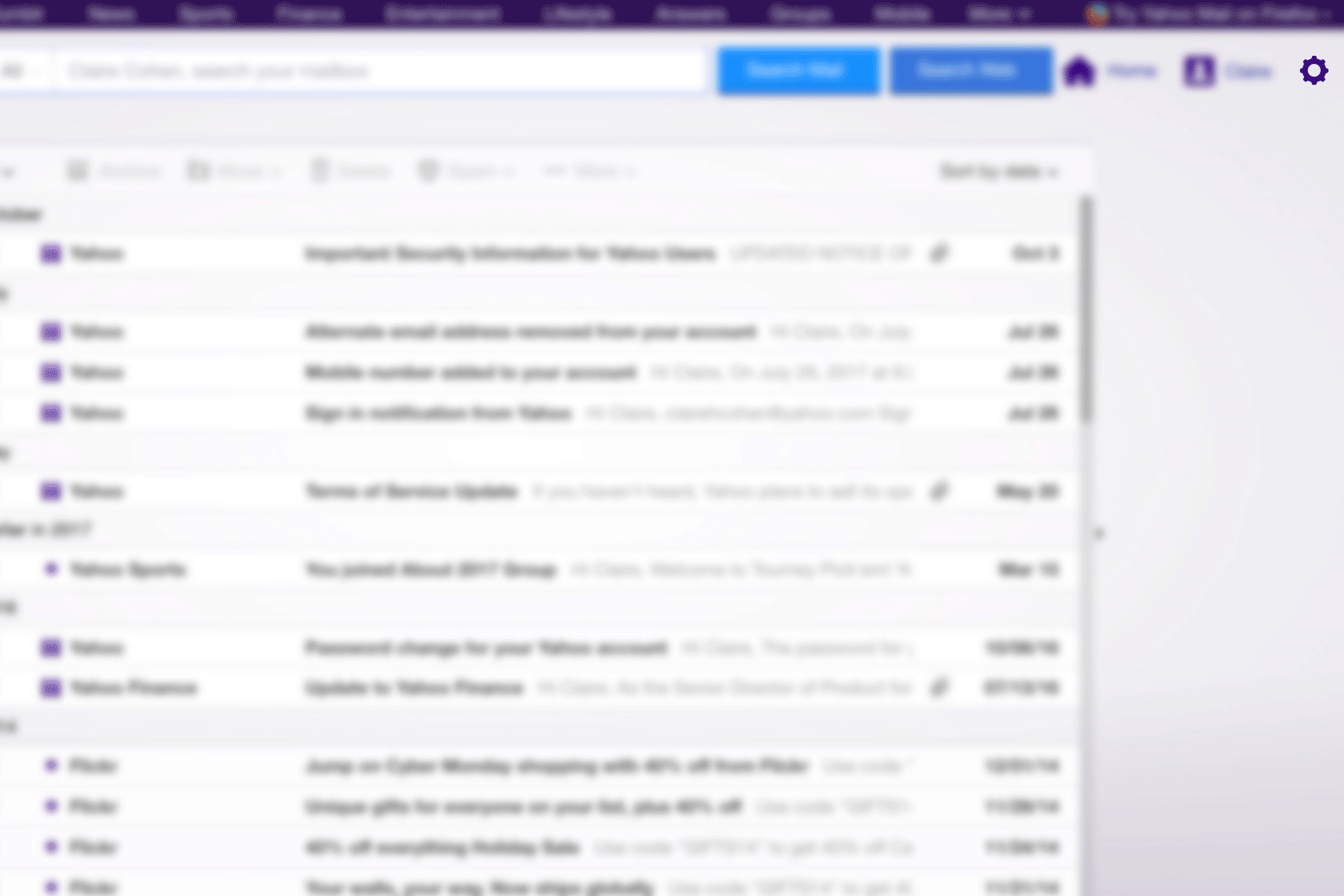 изменение имени Yahoo Mail