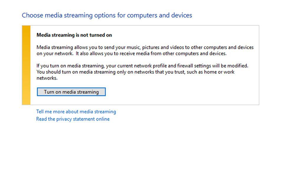 Включите потоковую передачу мультимедиа в Windows 10