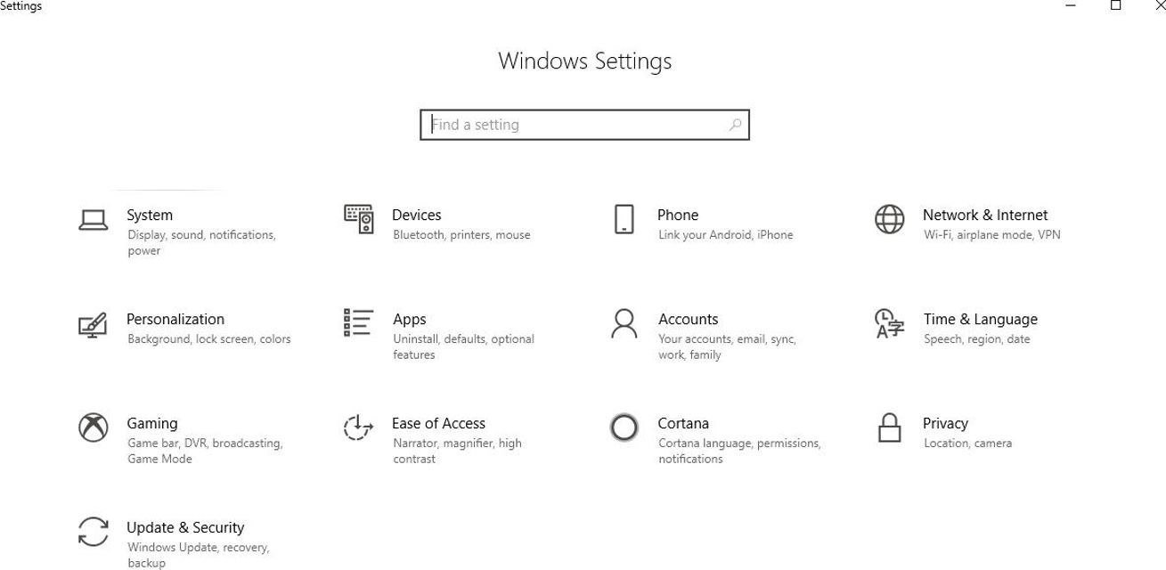 Скриншот интерфейса настроек Windows 10