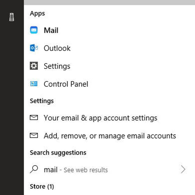 Скриншот меню поиска в Windows 10