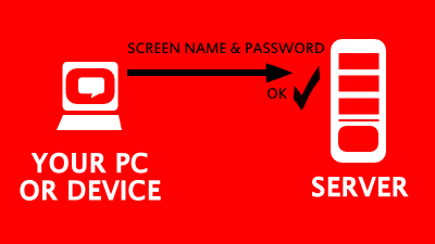 Иллюстрация: ваш компьютер или устройство, отображаемое имя и пароль, сервер