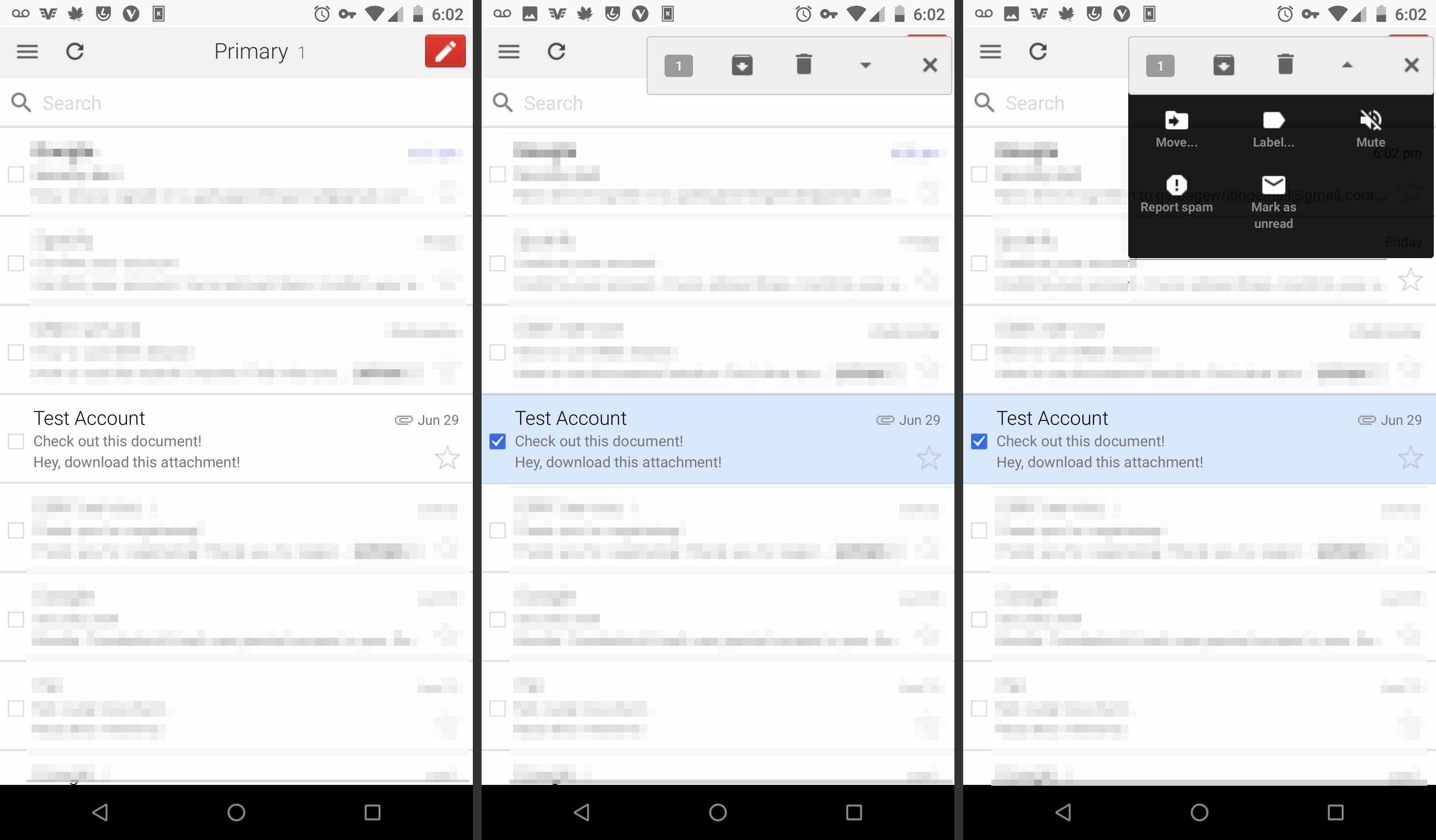 Сообщить о спаме в мобильном браузере Gmail