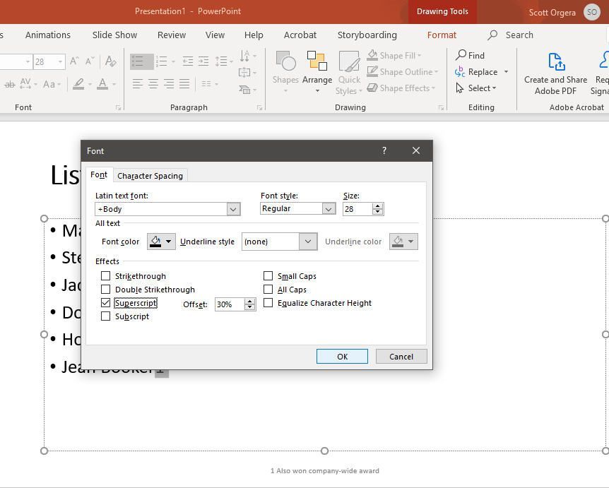 снимок экрана интерфейса шрифта в PowerPoint для Windows