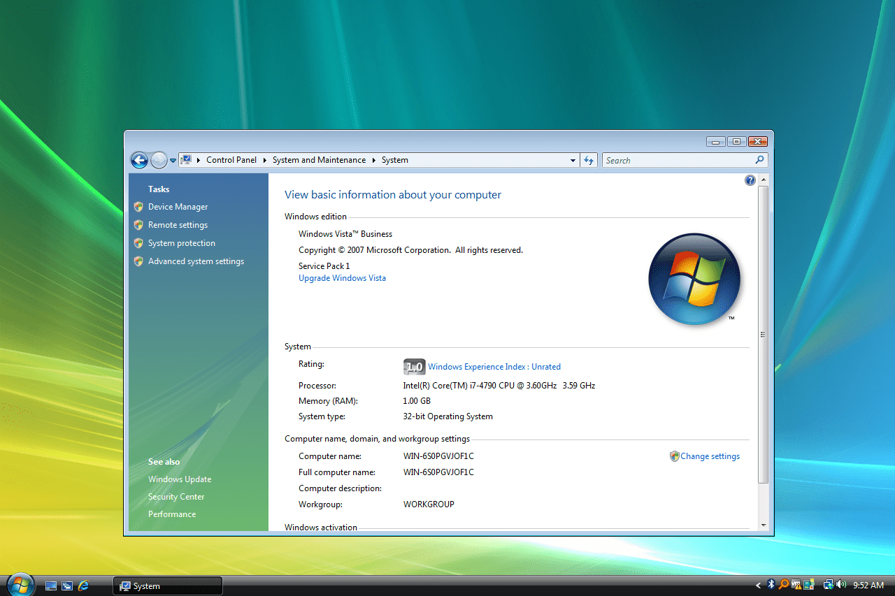 Системная информация Windows Vista