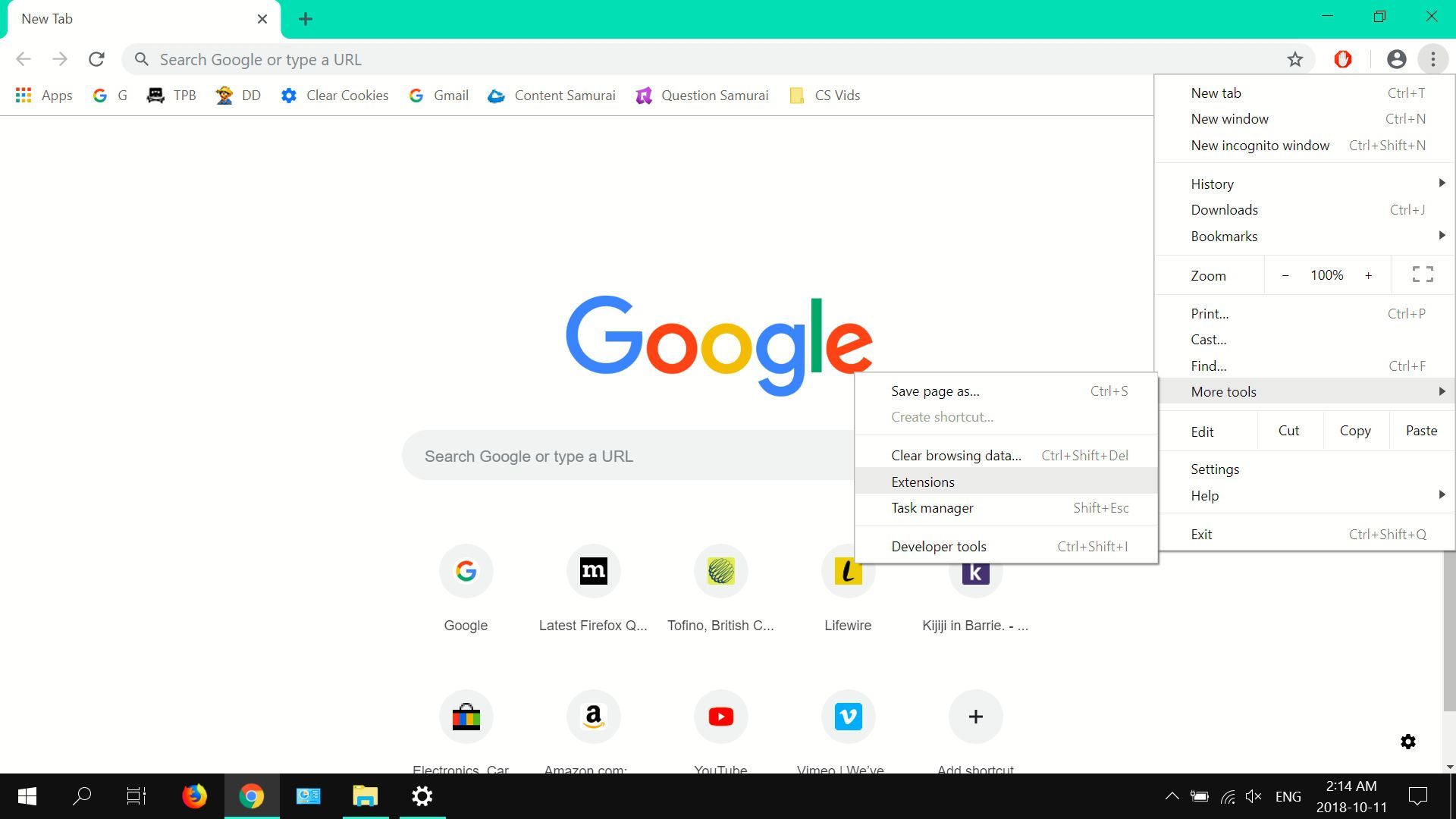 Скриншот Chrome's main menu.