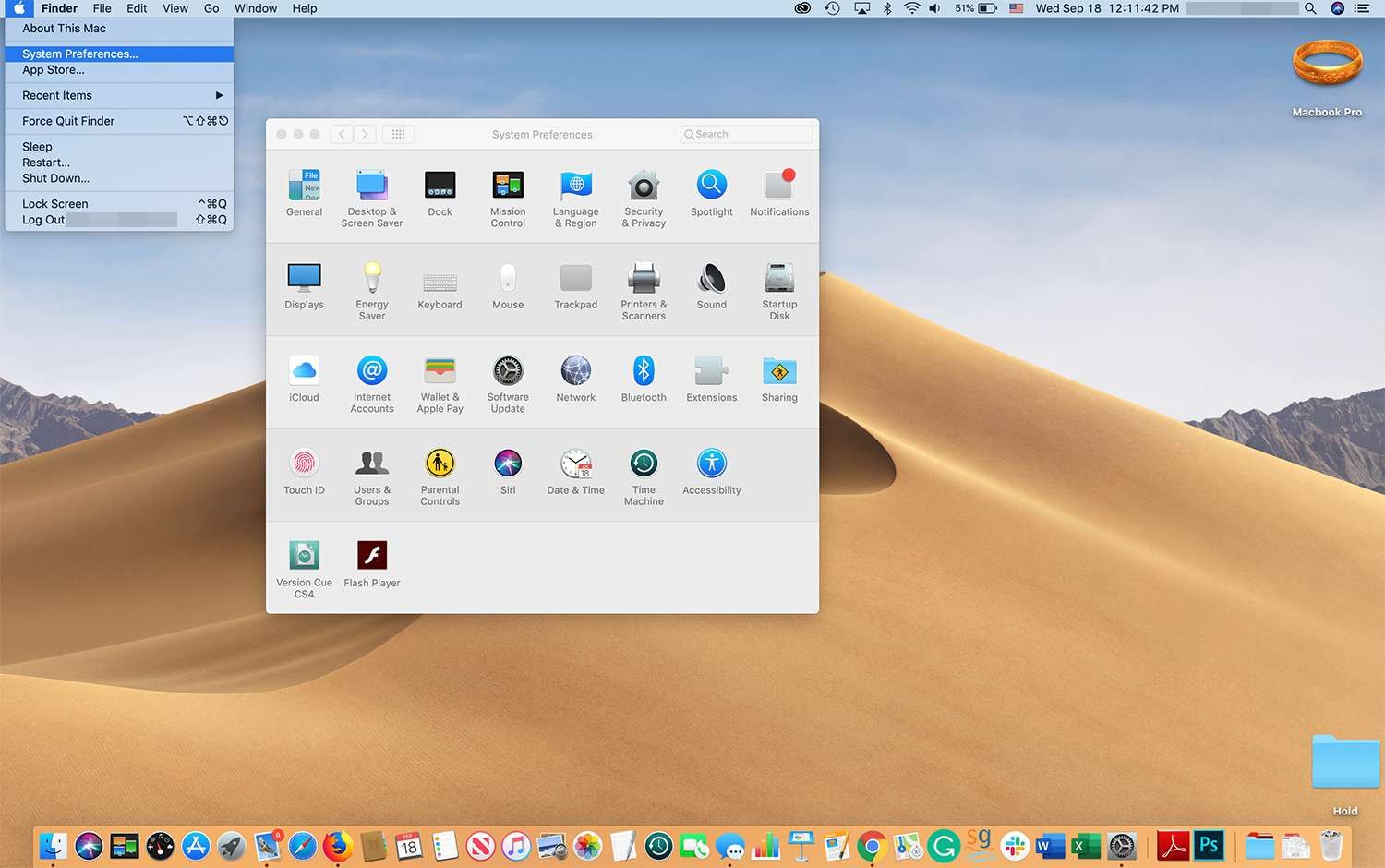 Экран Mac с окном «Системные настройки»