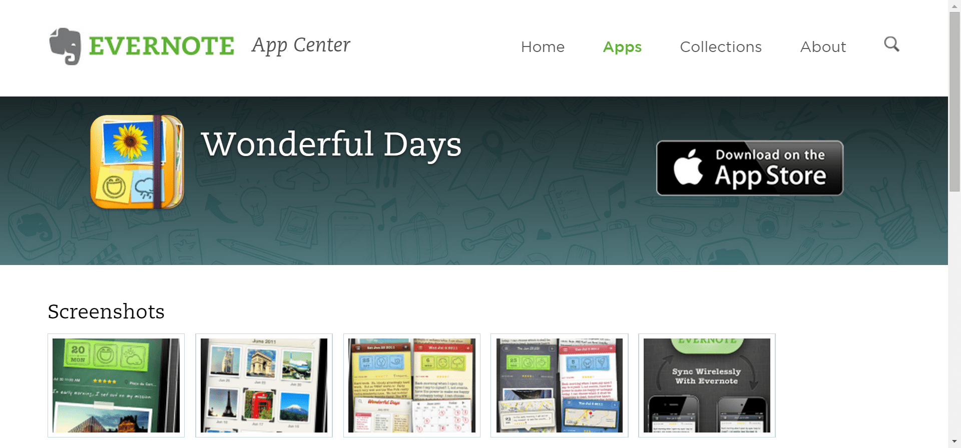 Приложение Wonderful Days для iPhone и Evernote