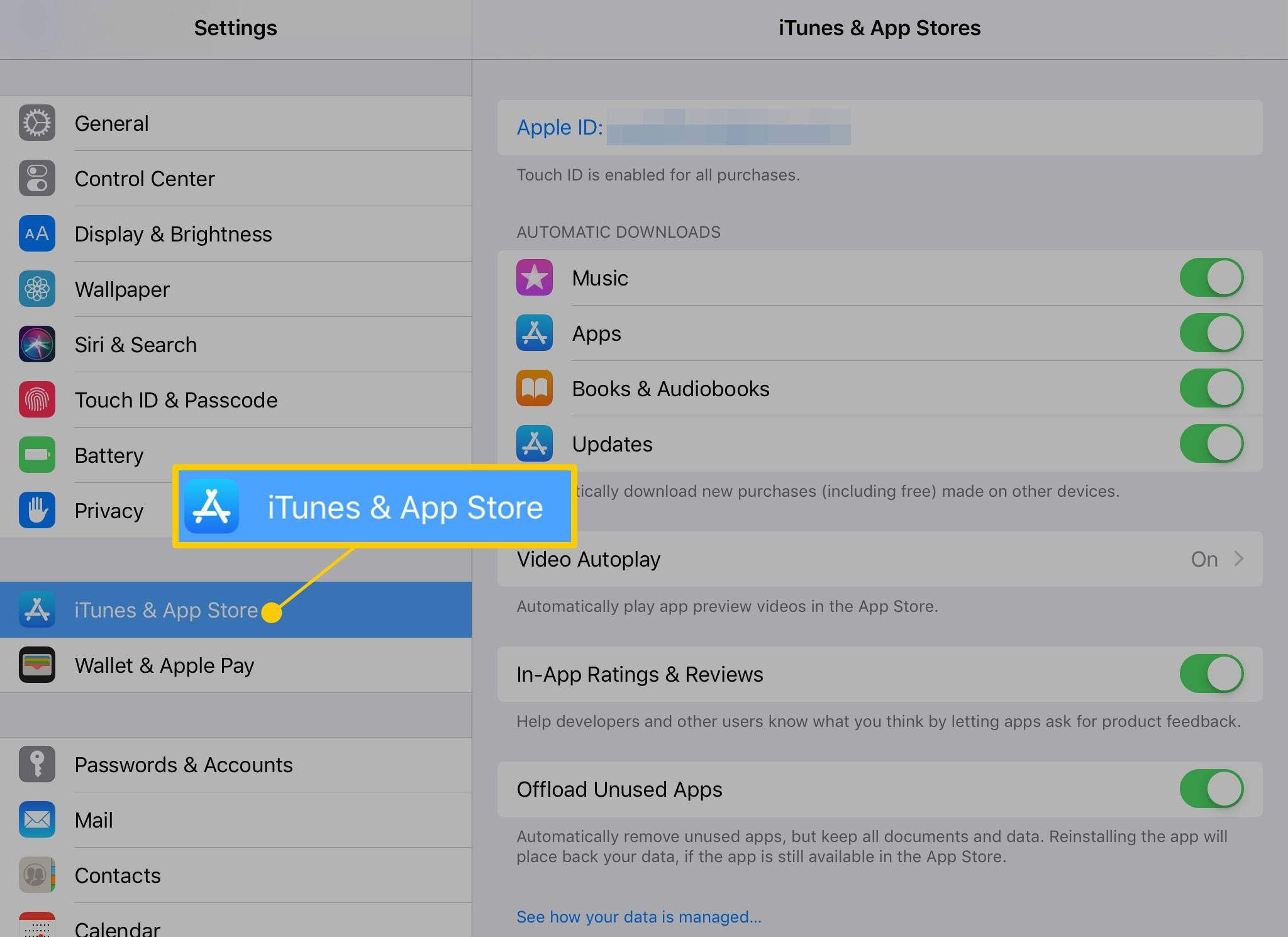 Включить автоматическое обновление приложений на iPad